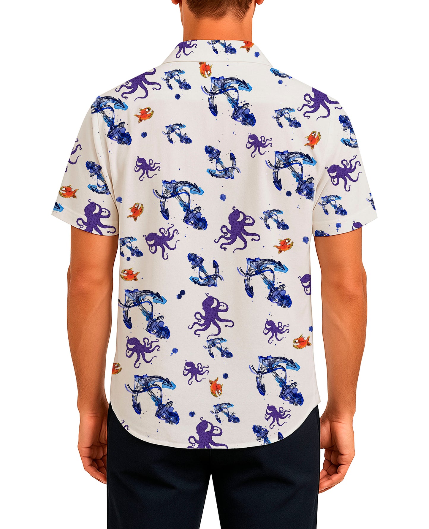 BUTTON-DOWN SHIRT -- OCTOPUS, ANCHORS & PIRAÑAS