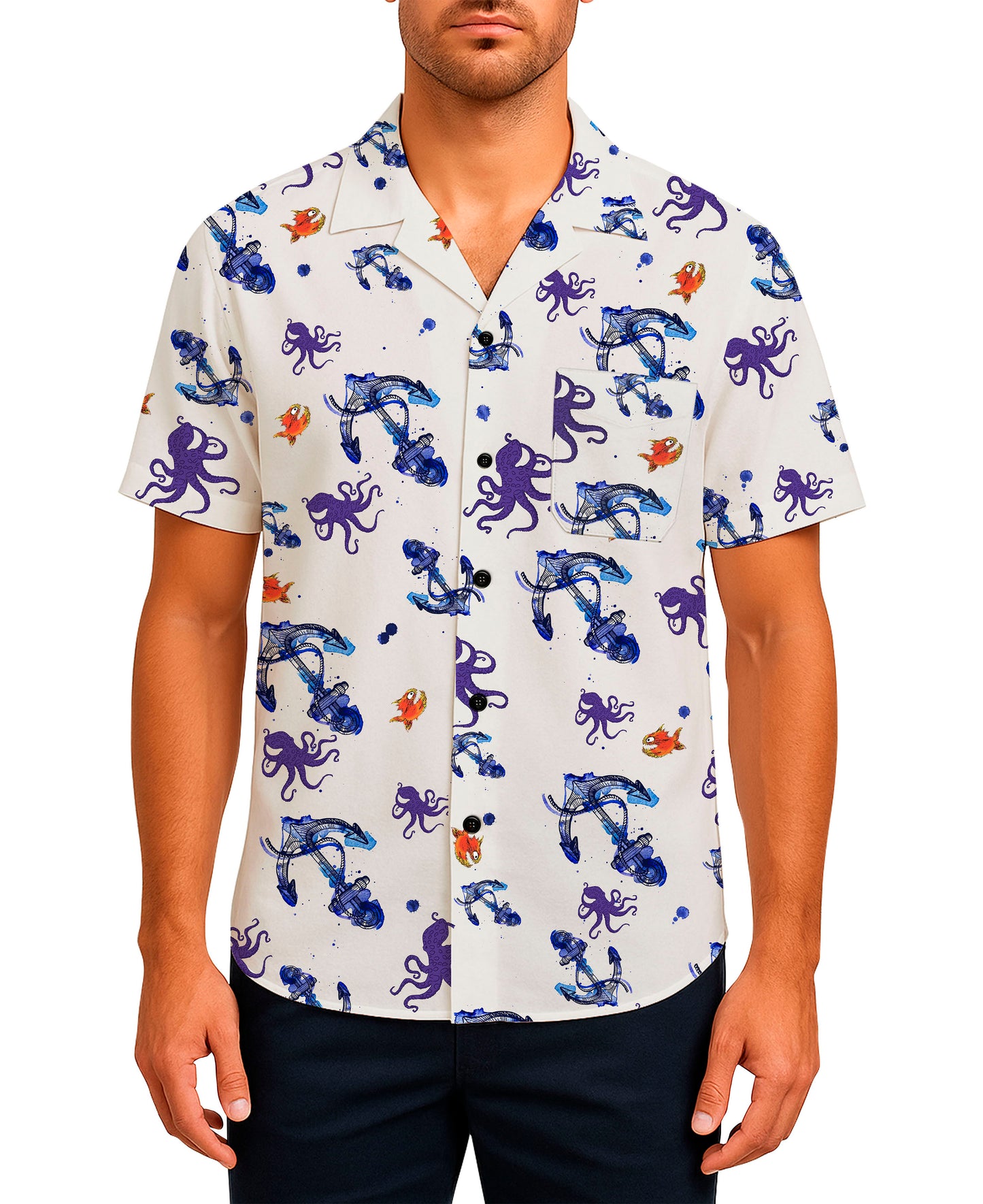 BUTTON-DOWN SHIRT -- OCTOPUS, ANCHORS & PIRAÑAS