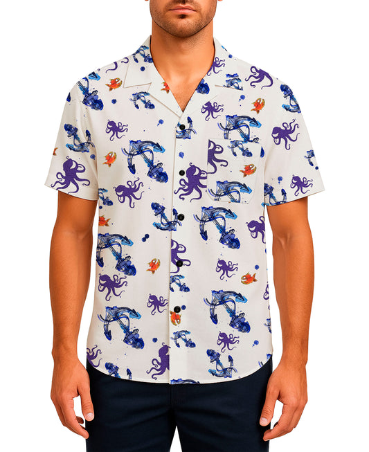 BUTTON-DOWN SHIRT -- OCTOPUS, ANCHORS & PIRAÑAS