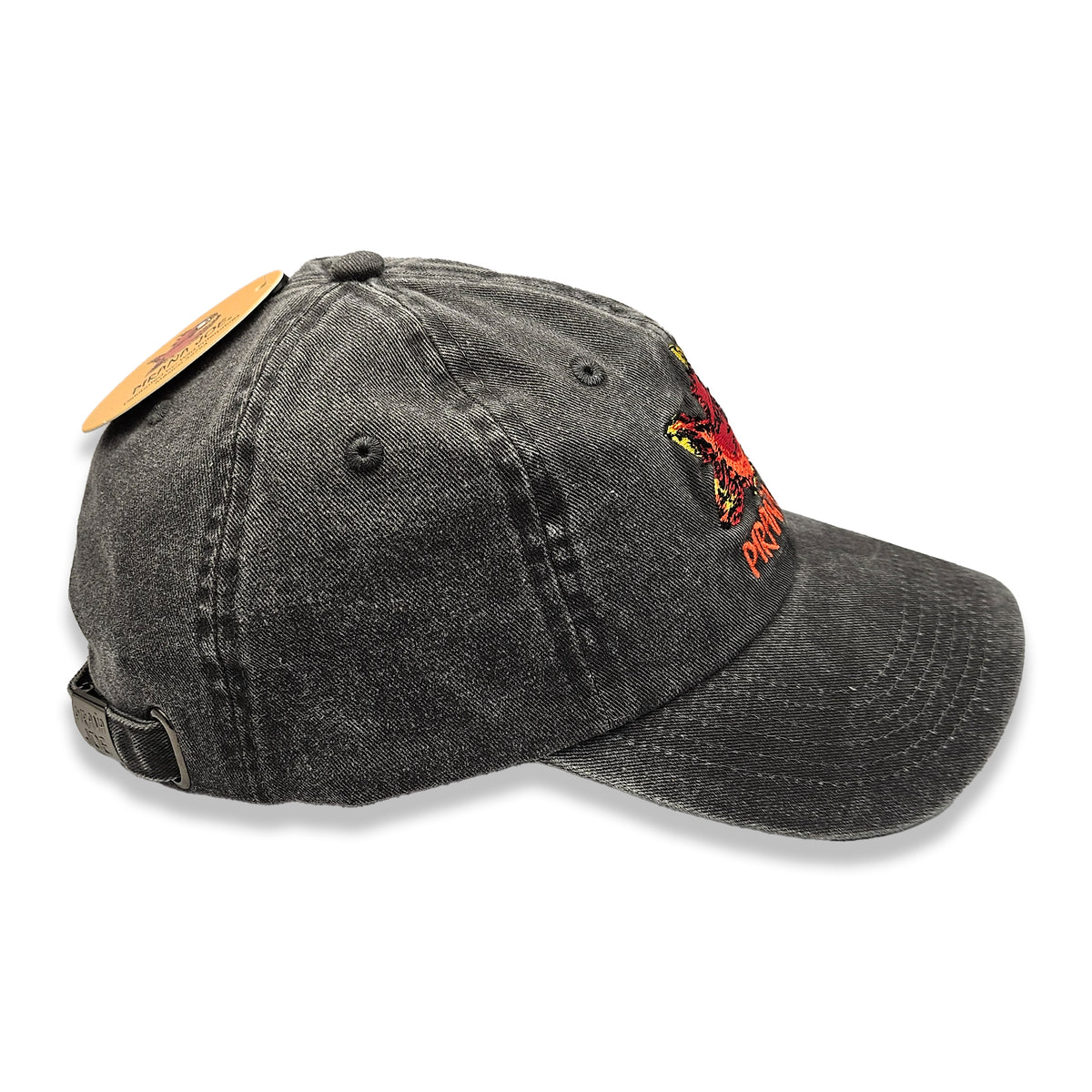 Piraña Joe Originals washed cap in black – left side view with hang tag